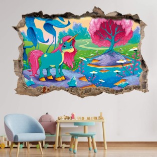 Pared Rota Vinilo 3D Infantil Unicornio